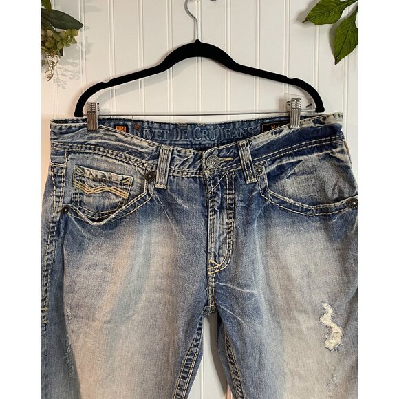 Rivet De Cru Jeans Men’s MAE RELAXED STRAIGHT Leg JEANS Distressed Faded 38x32 - Picture 4 of 16